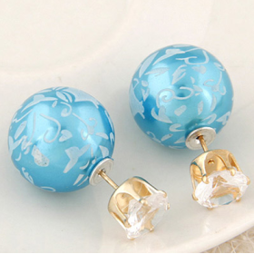 Bright Blue Patterned Double Sided Stud Earrings
